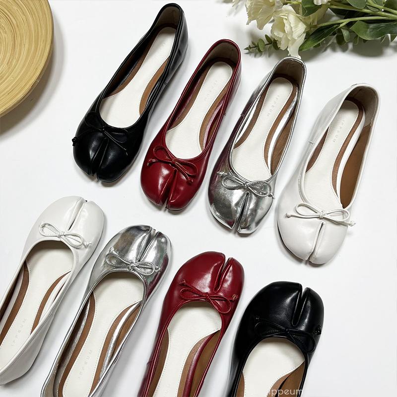 Módní IPPEUM Boty s rozdělenými prsty Tabi Baleríny Ženy Černá kůže Mary Janes Nadměrná velikost 44 Baleríny s motýlkovou mašlí Zapatos mujer