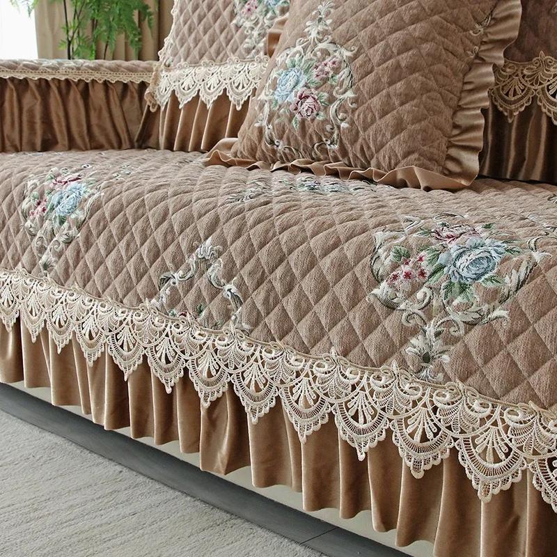 

Большая юбка в европейском стиле, чехол для дивана, универсальная подушка для дивана на четыре сезона, кружевное украшение, противоскользящая подушка для сиденья, спинка, полотенце 90x160x18cm