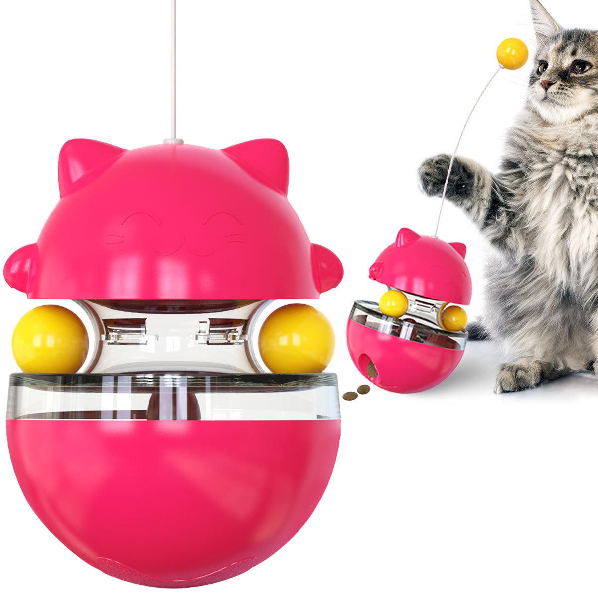 

Cat Toy for Indoor Cats Wobble Treat Dispenser Ball Teasing Cat Stick Swaying and Wobbling Leaking Food Ball красный