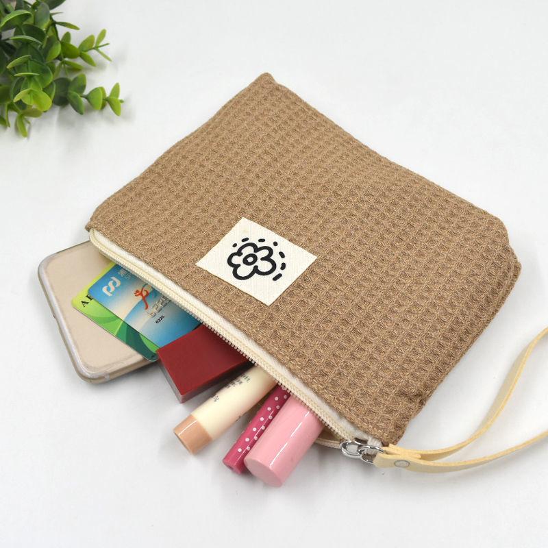 Fabric Handbag, Cute Zipper Small Bag for Girls, Waffle Style Handbag, Makeup Bag, Clutch Bag, Coin Purse