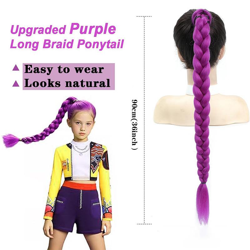 90cm Halloween Cosplay Costumes Prop Kpop Demon Hunters Rumi Purple Long Braided Ponytail Wig Accessory