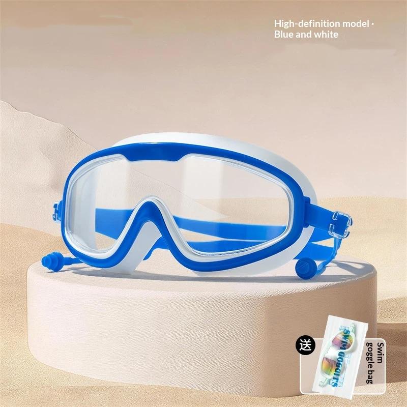 Large Frame Adult Swimming Goggles Anti Fog Uv Protection Waterproof Swim Glasses With Ear Plugs For Pool Beach