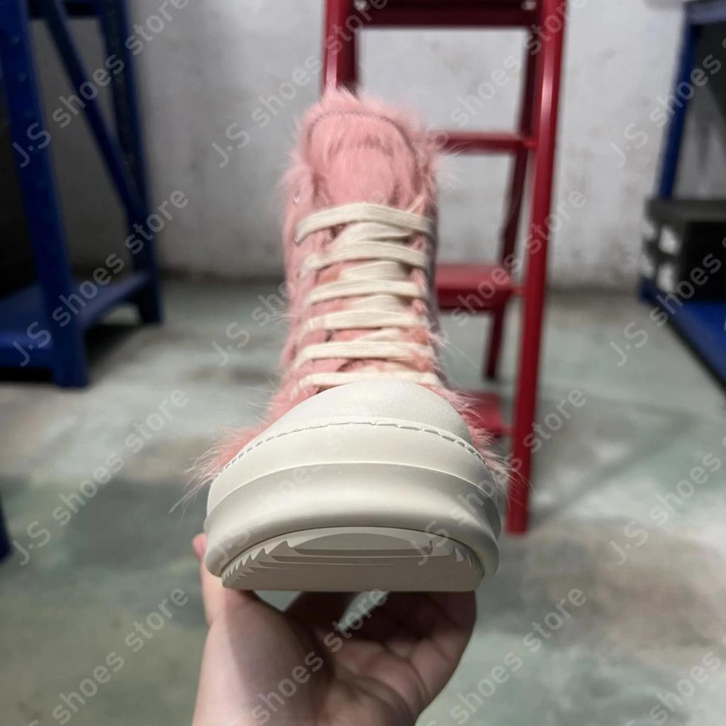 Ro Geobasket Pink Horse Hair High Top Shoes Classic Sneaker Men Shoe Zipper Women Ankle Boots Pink Horsehair Casual Sneakers
