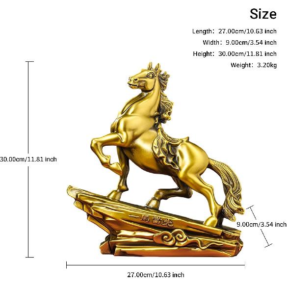 Aris & Juno Brass Horse Feng Shui Statue – Chinese Success & Prosperity Figurine for Entryway, Home Office Desk or Shelf Decor, Gift for Boss,
