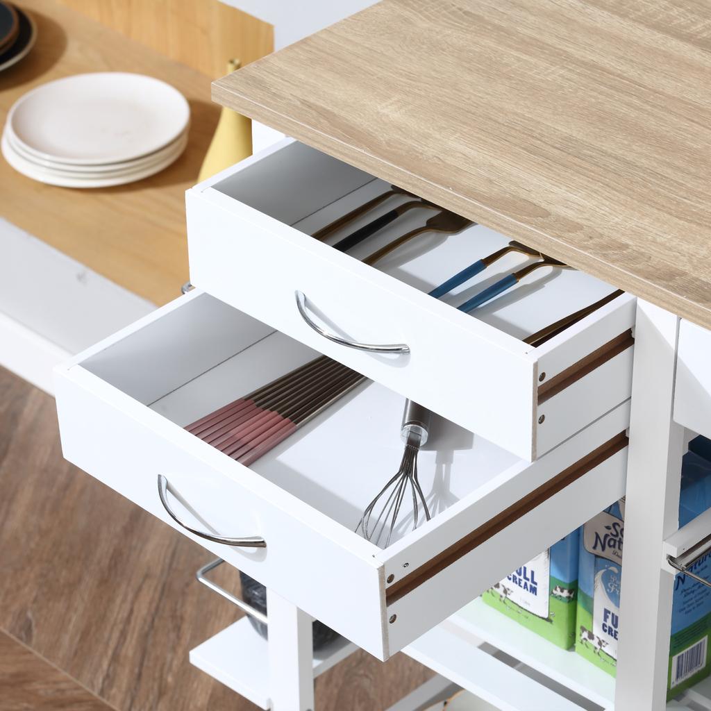 Kitchen Trolley, Serving Cart, Drawers, Baskets, Towel Rack, Wheels, 92 x 37 x 82 cm, White