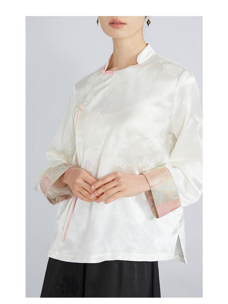 Mulberry Silk Song Brocade Shirt - 100% Real Silk, Heavyweight 35 Momme, Young National Style Crepe De Chine