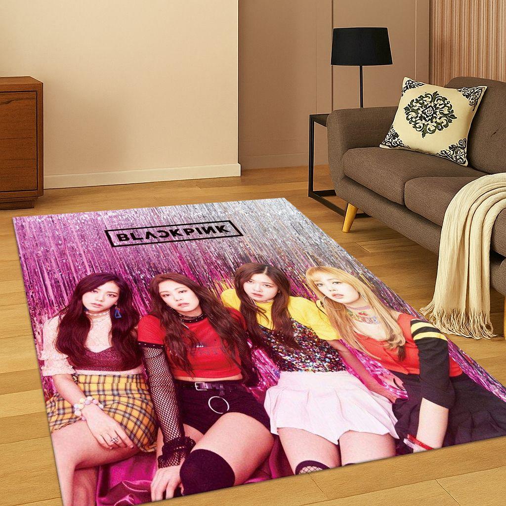 Tappeto Kpop B-Black Pink Gruppo Cantante Stella per Camera da Letto Soggiorno Divano Zerbino Decorazione Casa, Tappeto Area Antiscivolo Regalo