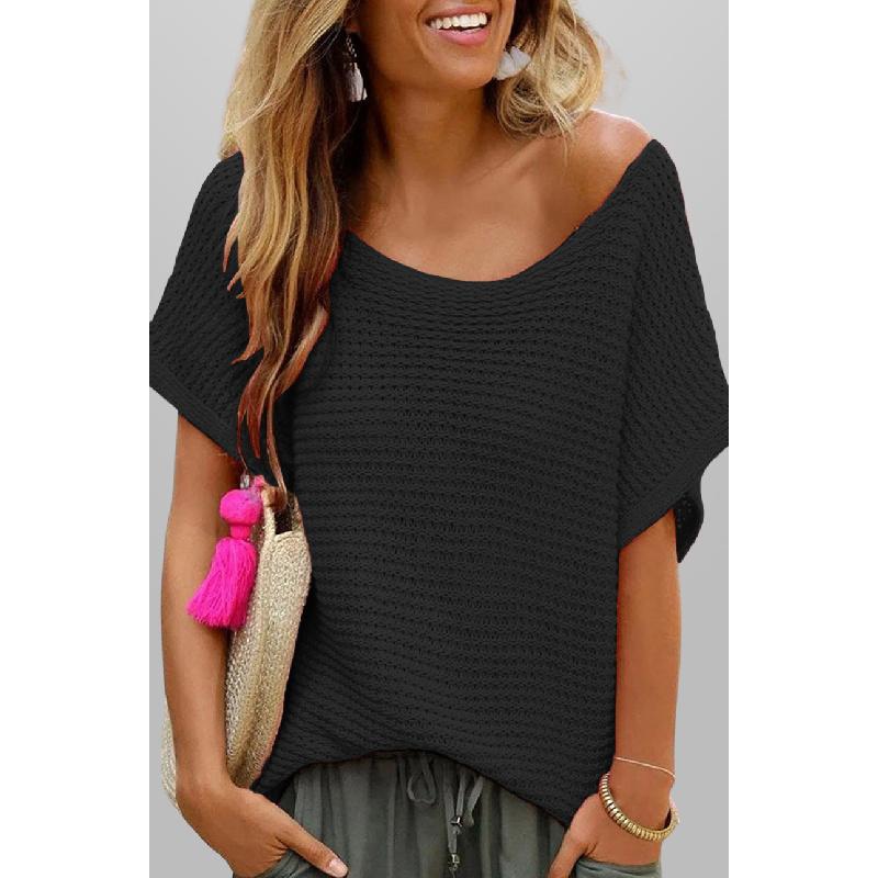 2026 Summer New Fashion Casual Round Neck Solid Color Knit Loose Short Sleeve Women's Top