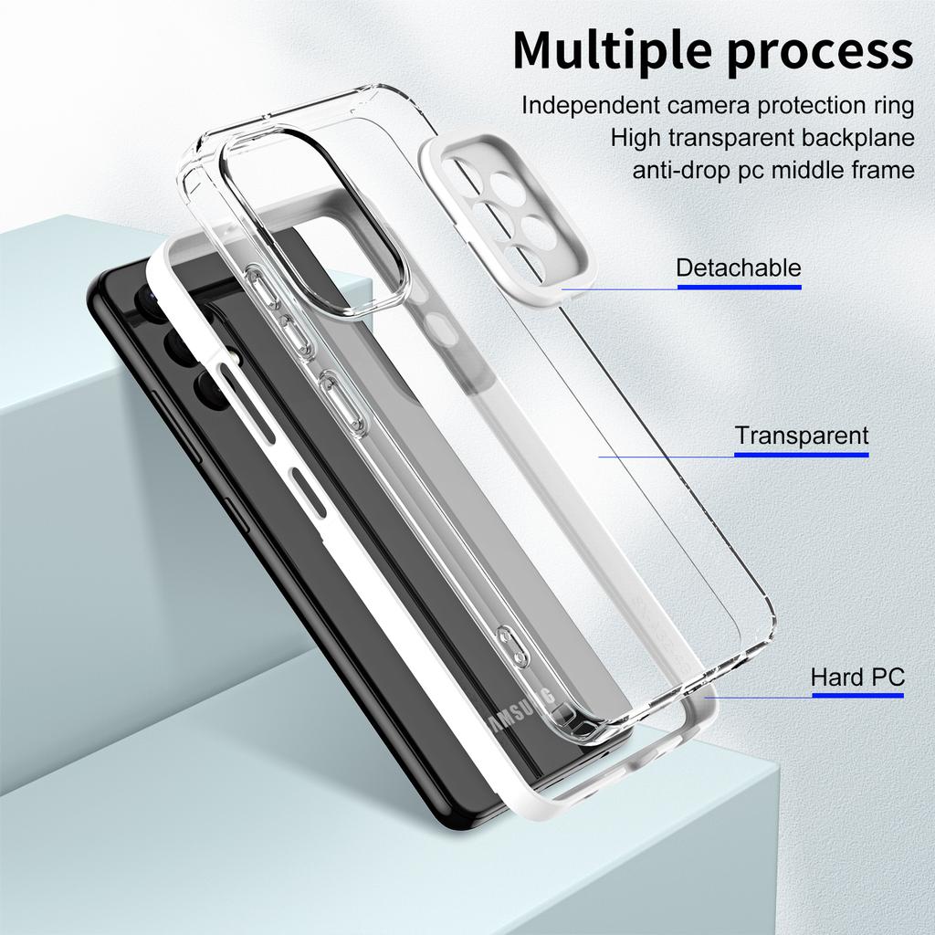 For Samsung Galaxy A72 4G/5G Case TPU PC Phone Shell 3-in-1 Clear Phone Cover with PC Camera Frame