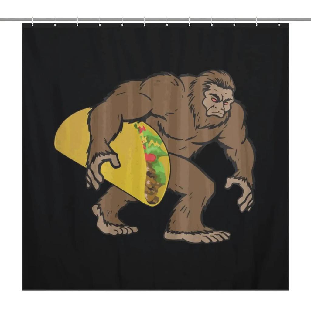 Funny Bigfoot Sasquatch Shower Curtain, Full Moon Starry Sky Bathroom Curtains Set Waterproof Polyester Bathtub Bathroom Decor