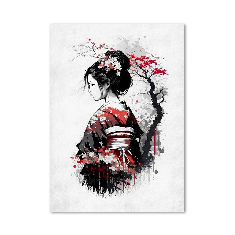Retro Japanese Samurai Canvas Painting Abstract Warrior Panda And Geisha Poster and Prints Wall Art Pictures for Home Decoration