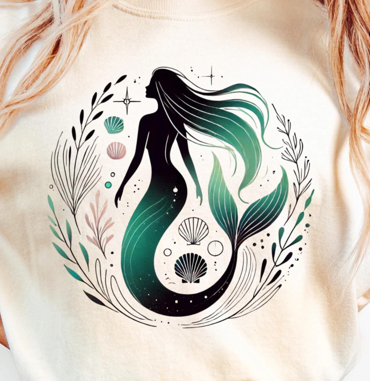 Celestial Ocean Graphic Tee, Mermaid T-Shirt, Ocean Vibes Shirt, Beach Wear 4XL