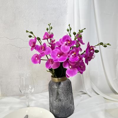 6Pcs Fake Phalaenopsis Artificial Flower Artificial 4 Heads Phalaenopsis Plastic Fake Flowers for Home Wedding Party Outdoor Decoration