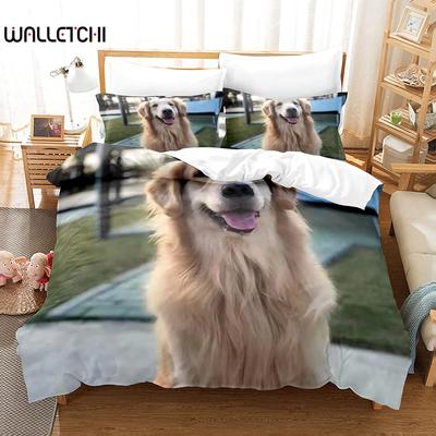 Zestaw Poszwy na Kołdrę Golden Retriever Chłopcy Wzór Zwierzątka Poszwa na Kołdrę Rozmiar Twin Nadruk Zestaw Pościeli Mikrofibra Zwierzęta Psy Poszwa na Kołdrę