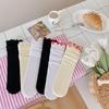 Women's Summer Thin Lace Flower Perforated Mesh Mid-calf Socks with Black Fungus Edges. Women's Pile Socks