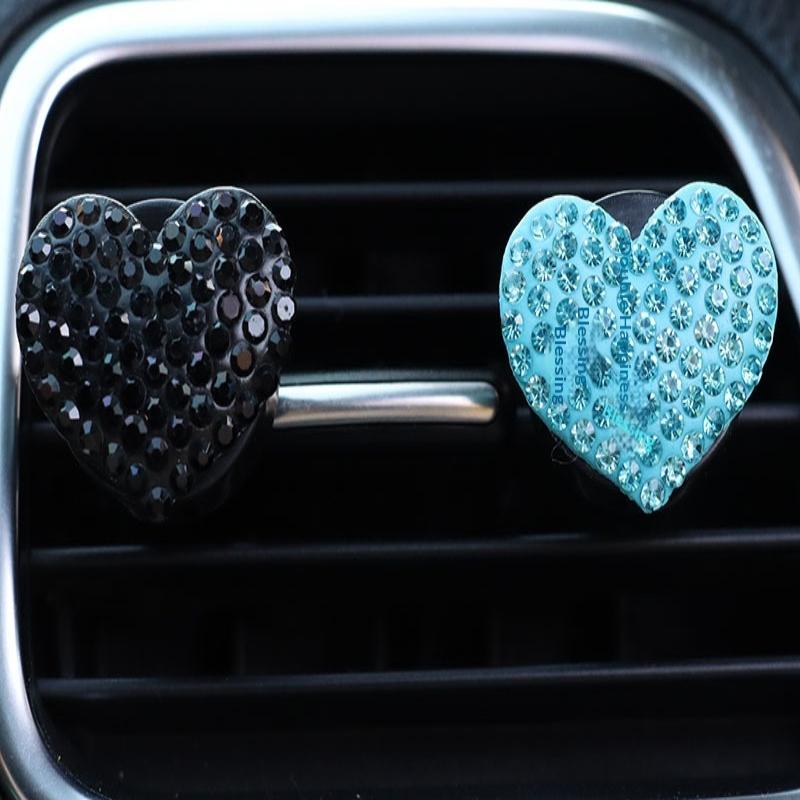 2Pcs/Set Heart-Shaped Car Air Outlet Perfume Clip Rhinestone Car Air Conditioning Air Outlet Perfume Decoration Clip Car Auto Ac