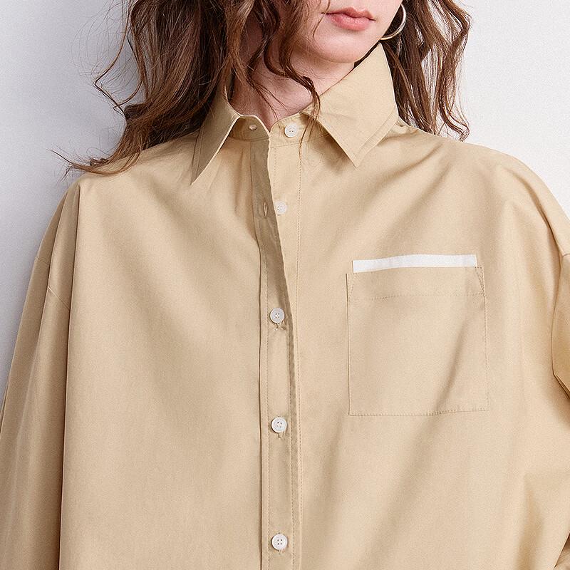 Chuyu Women's Color-Block Faux Two-Piece Cotton Shirt