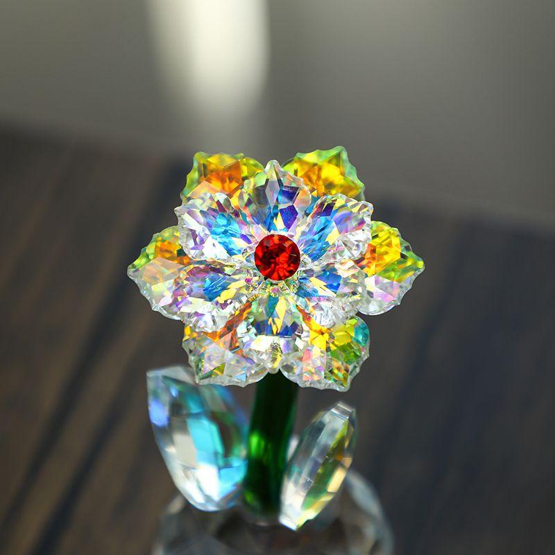 1pc Crystal Sunflower Statue, Glass Flower Decoration, Romantic Valentine's Day Wedding Gift, Decorative Sun Catcher Collectible