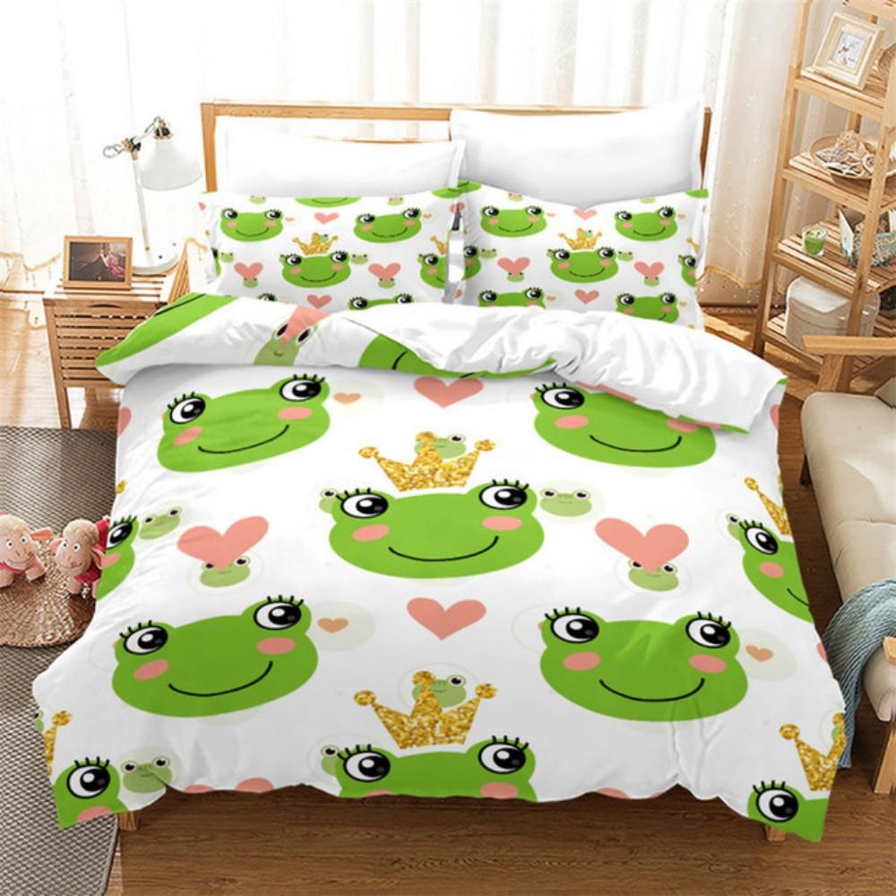 Lovely Green Frog Duvet Cover Set Baby Alpaca Bed Linen Horse Soft Bedding Set With Pillowcase For Girls Boys Gift Bedroom Decor