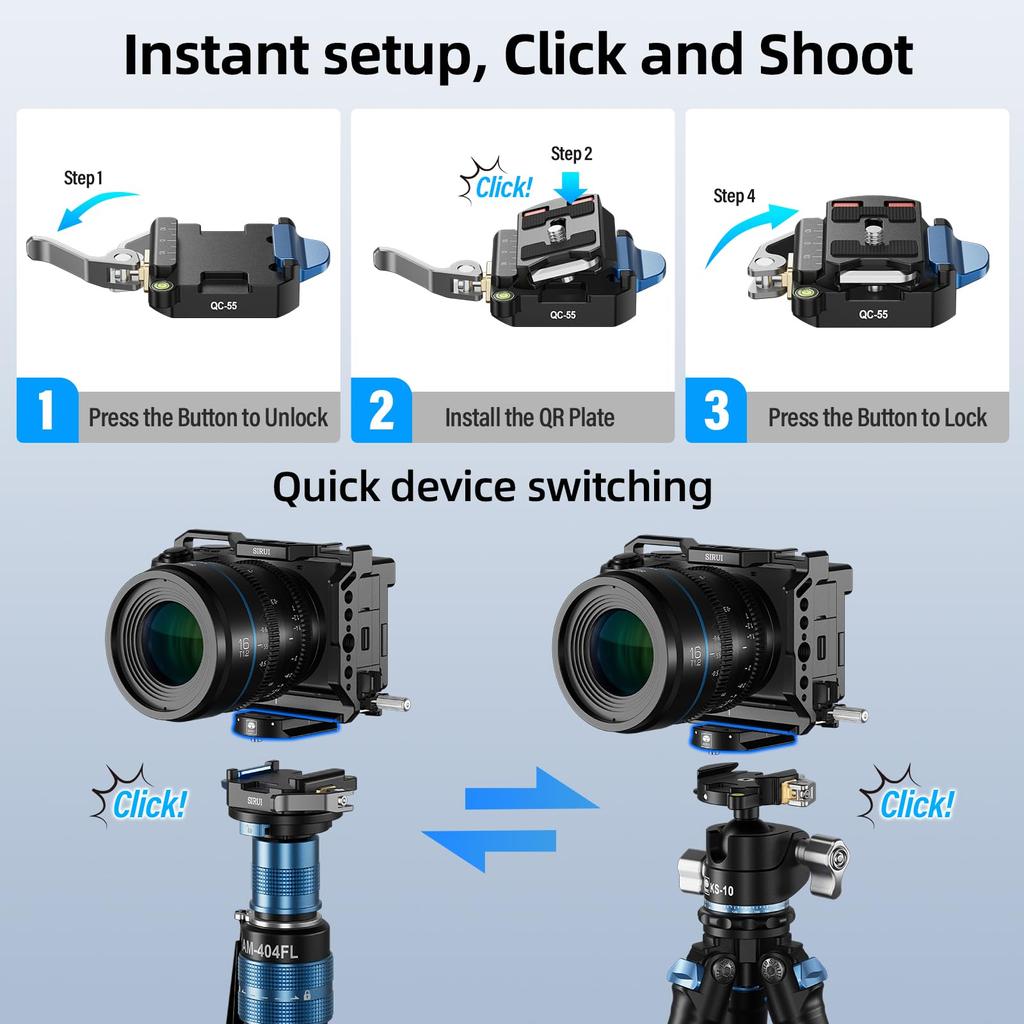 SIRUI Zoll Einbeinstativ mit Füßen Professionelles Aluminium-Einbeinstativ für Kamera Kompaktes Reise-Einbeinstativ mit Schnellwechselplatte Max. Belastung 33 lbs Kompatibel mit