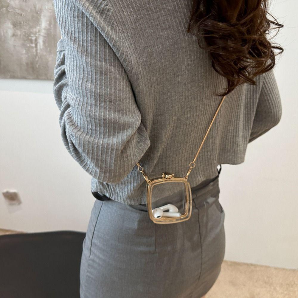 with Chain Strap Clear Acrylic Chain Bag Gold Lock Buckle Small Clutch Purse  Evening