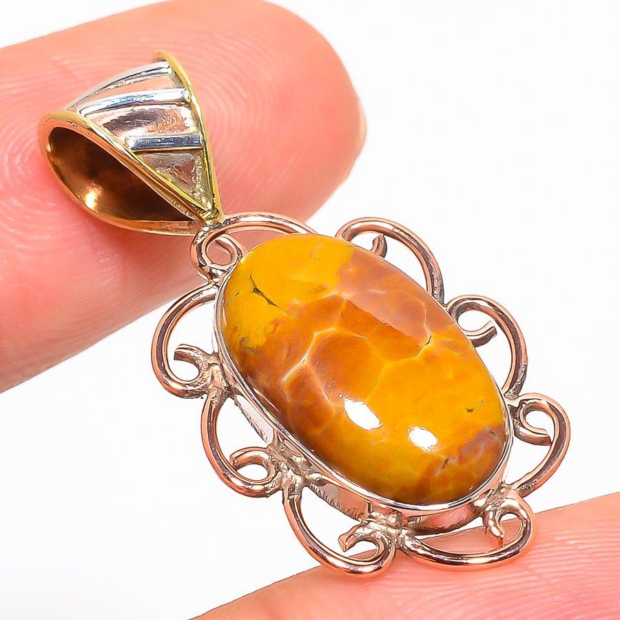 Jasp Oceanic Natural Bicolor Argint Sterling Solid 925 Pandantiv Cadou 1.50" T5Z40