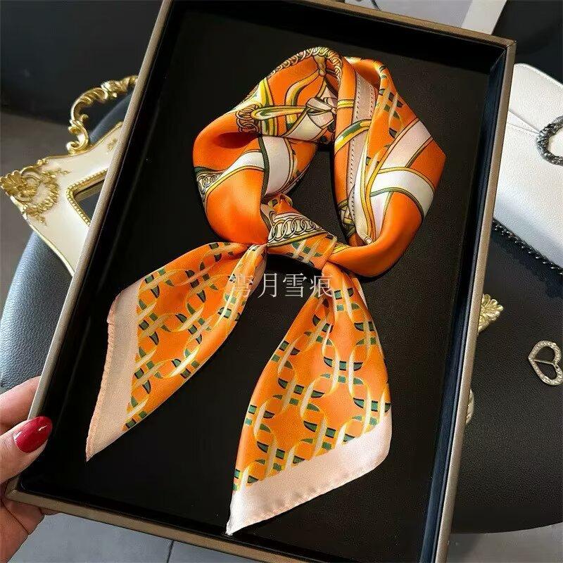 Luxury Horse Chain Silk Scarf For Women Simulated Silk Satin Neckerchief Fashion Versatile Headwear Bag Clothing Accessories