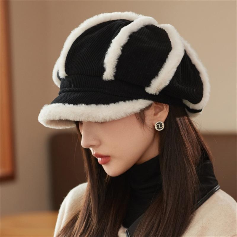 

Популярная женская беретная шляпа из утолщенного вельвета Burr Octagonal Hat в корейском стиле Face Painter Hat one size fits all чёрный