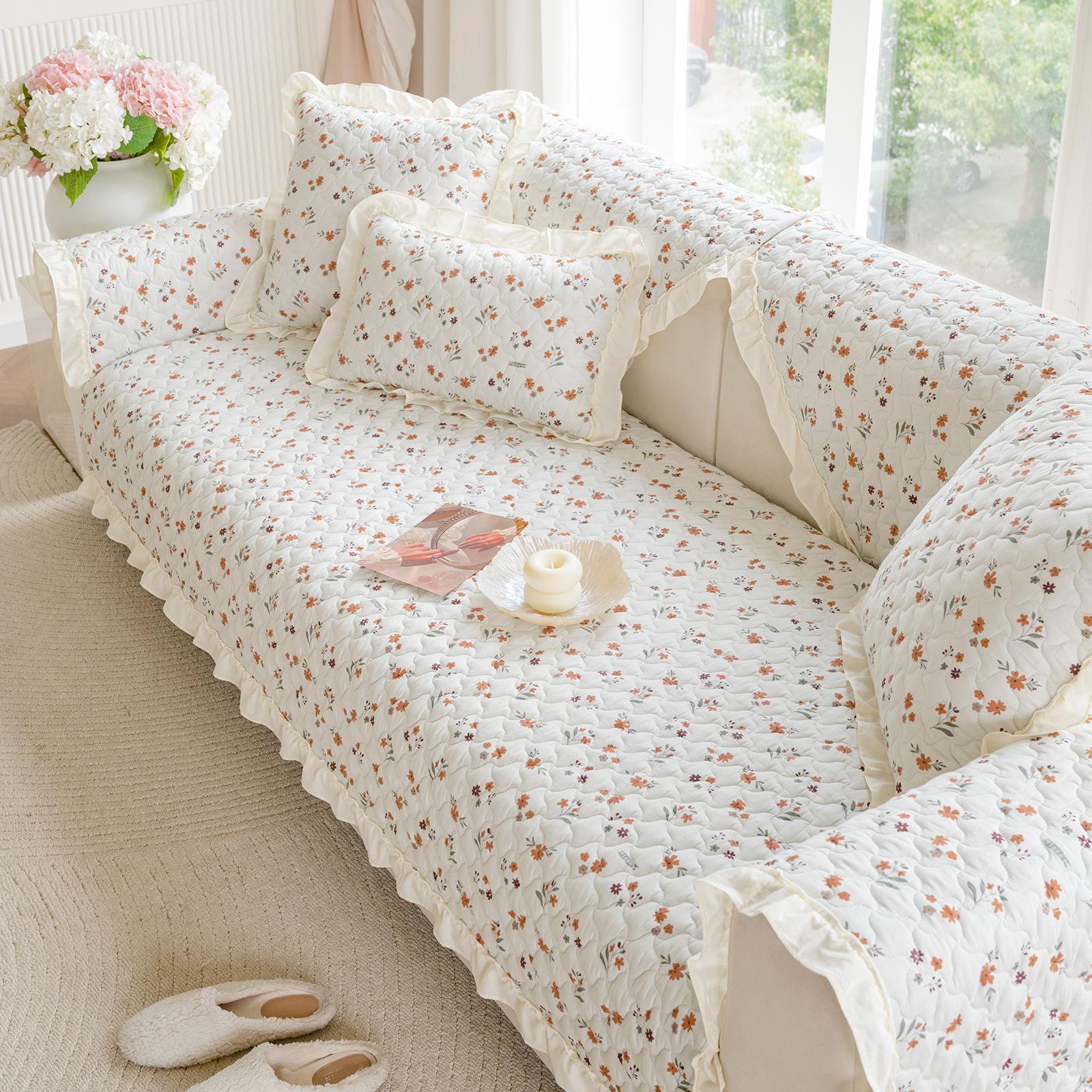 

Korean Small Floral Twill Pure Cotton Padded Cotton Non-Slip Sofa Cushion, Cotton Universal In All Seasons, Washable Living Room Seat Cushion 70*70cm