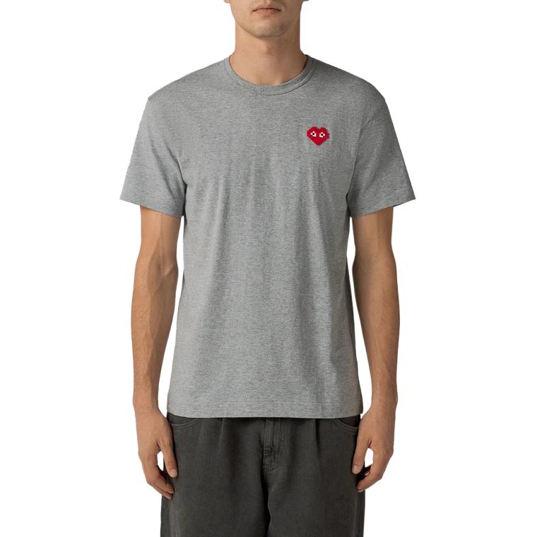 CDG Play T-Shirts Men's Gray Crew Neck Moderate AZ-T322-051-2