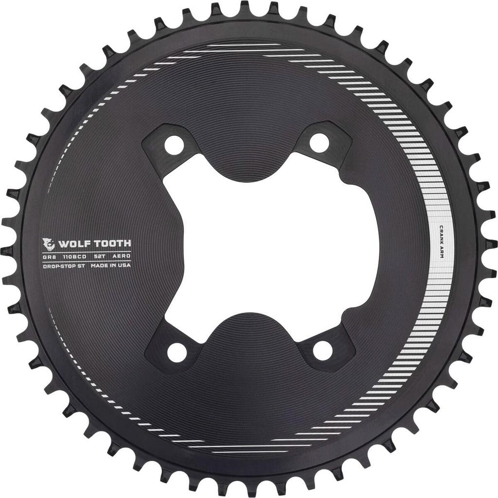 Wolf Tooth 110 BCD Asymmetric Aero Chainrings for GRX Cranks ST 50T 4-Bolt Drop-Stop