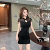 Spice girl sexy pure desire mesh stitching knitted improved cheongsam hip-wrapped short dress night technician work clothes
