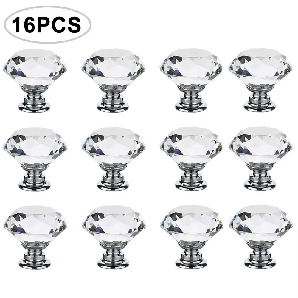 

16Pcs Diamond Furniture Door Knobs Crystal Glass Pot Cover Handles Cabinet Pull Decorative for Dresser Cupboard Wardrobe