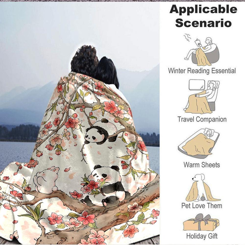 1pc Panda Blossom Lightweight Flannel Blanket, Comfortable and Warm Blanket, for Office and Camping Sofa Bed204
