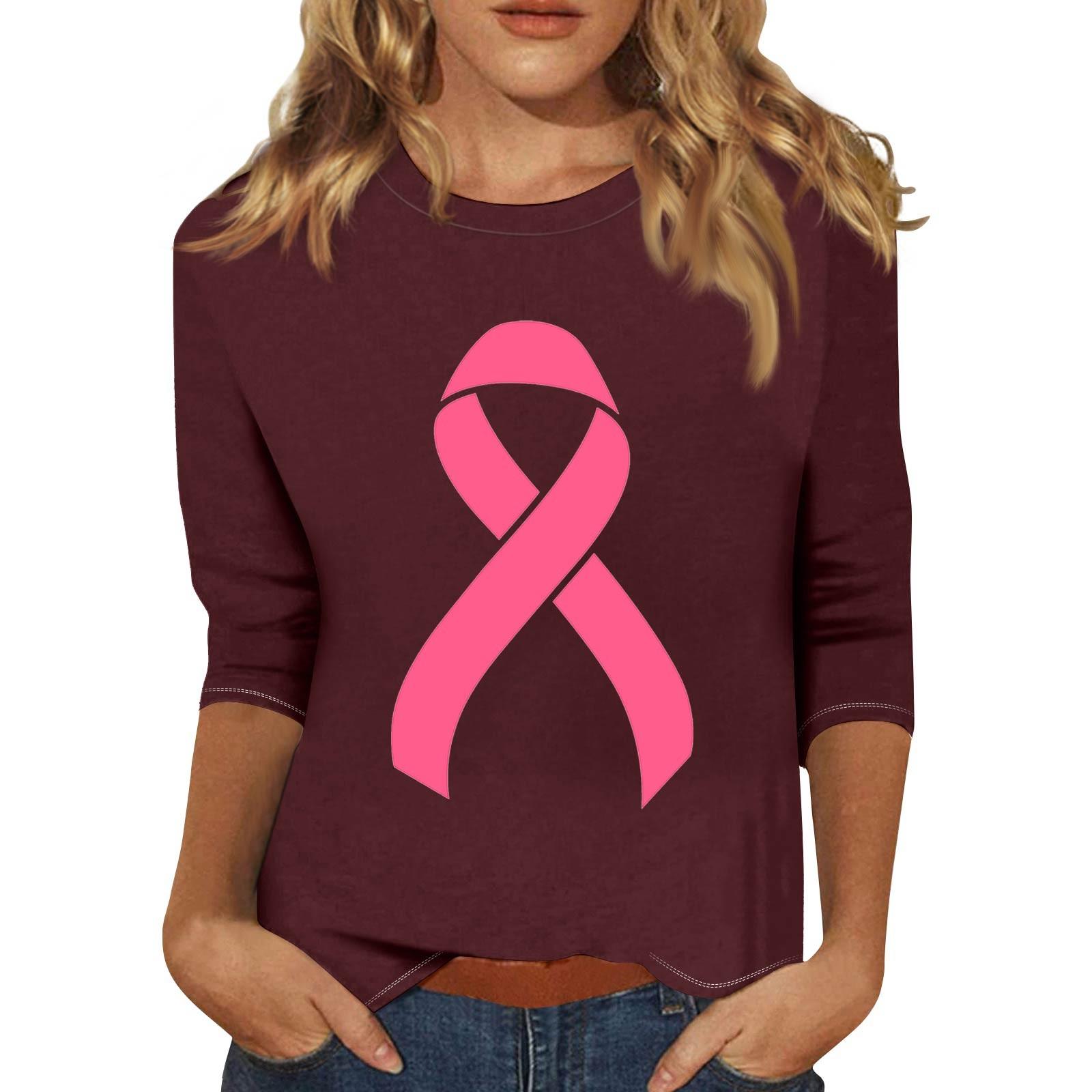 

Жіноча модна повсякденна футболка з принтом і круглим вирізом з рукавами сім чвертей XL винний