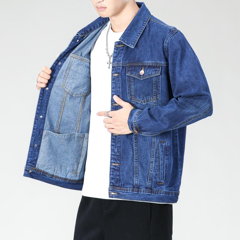 Męska Modna Wysokiej Jakości Luźna Niebieska Kurtka Jeansowa z Klapami - Duży Rozmiar Codzienna Fashion Top