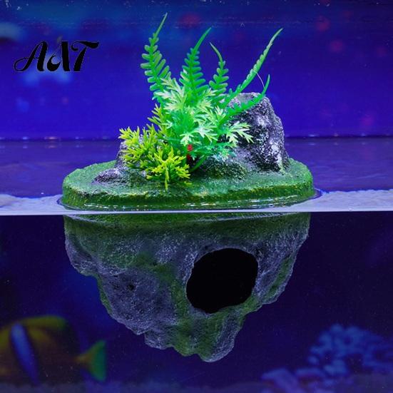 Shrimp Resting Shelter Floating Rock Aquarium Decoration, Realistic Moss Ornament with Betta Fish Hiding Place Cave, Tank Hideout for Guppy