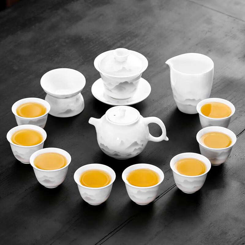 Lainuo Ink Wash Mountain Mutton-Fat Jade Porcelain Tea Set