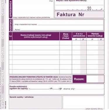 FAKTURA DLA ZWOL.PODM.Z PODATKU 2/3A5 204-4E