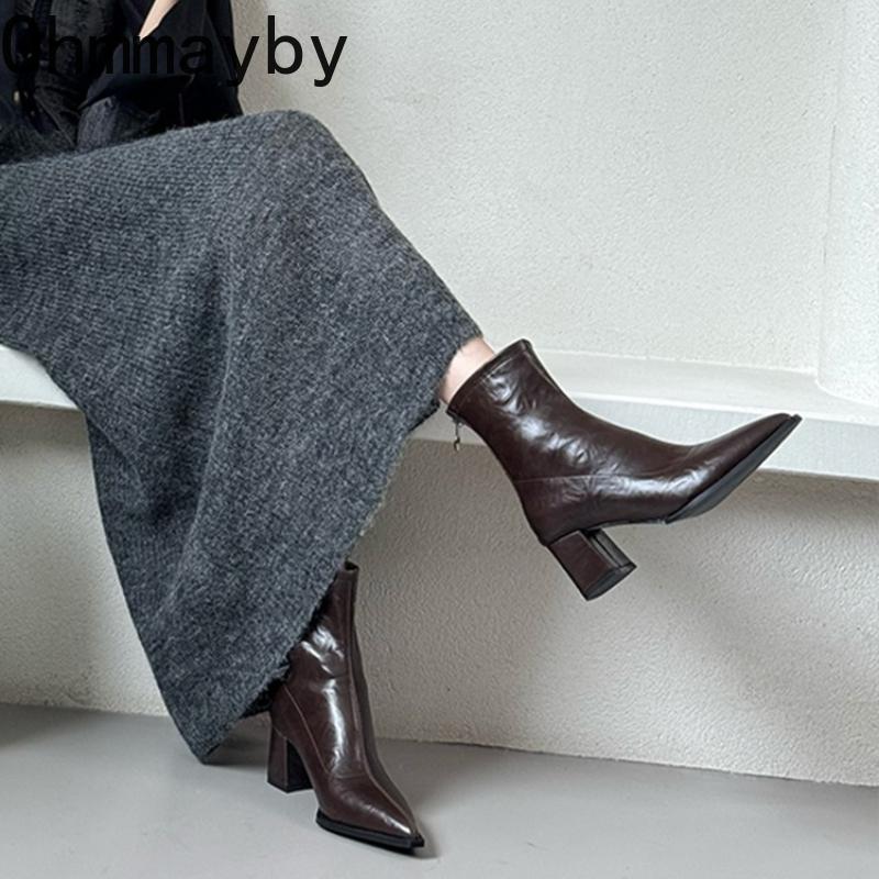 Pointed Toe Thick Heel Women Mordern Ankle Boots Ladies Elegant Party Dress Slim Short Booties Autumn Winter Womem'S Shoes