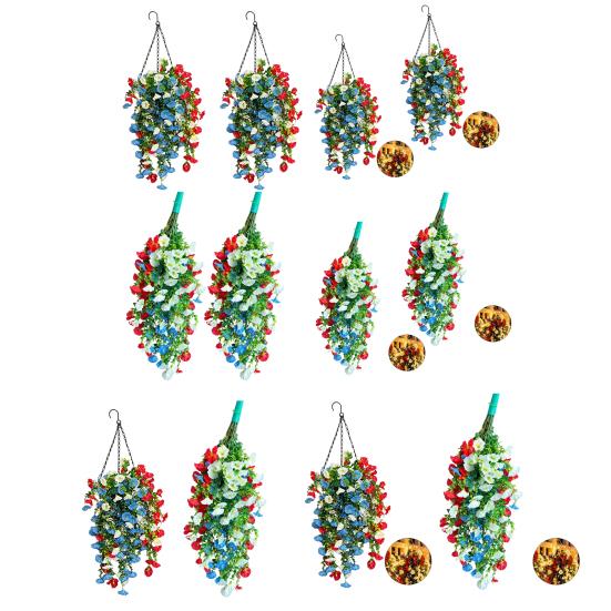 Yousheng Patriotic Hanging Flowers, Artificial Red White Blue Flowers Hanging Basket, Outdoor 4th of July Hanging Flower Basket for Porch Garden Decor