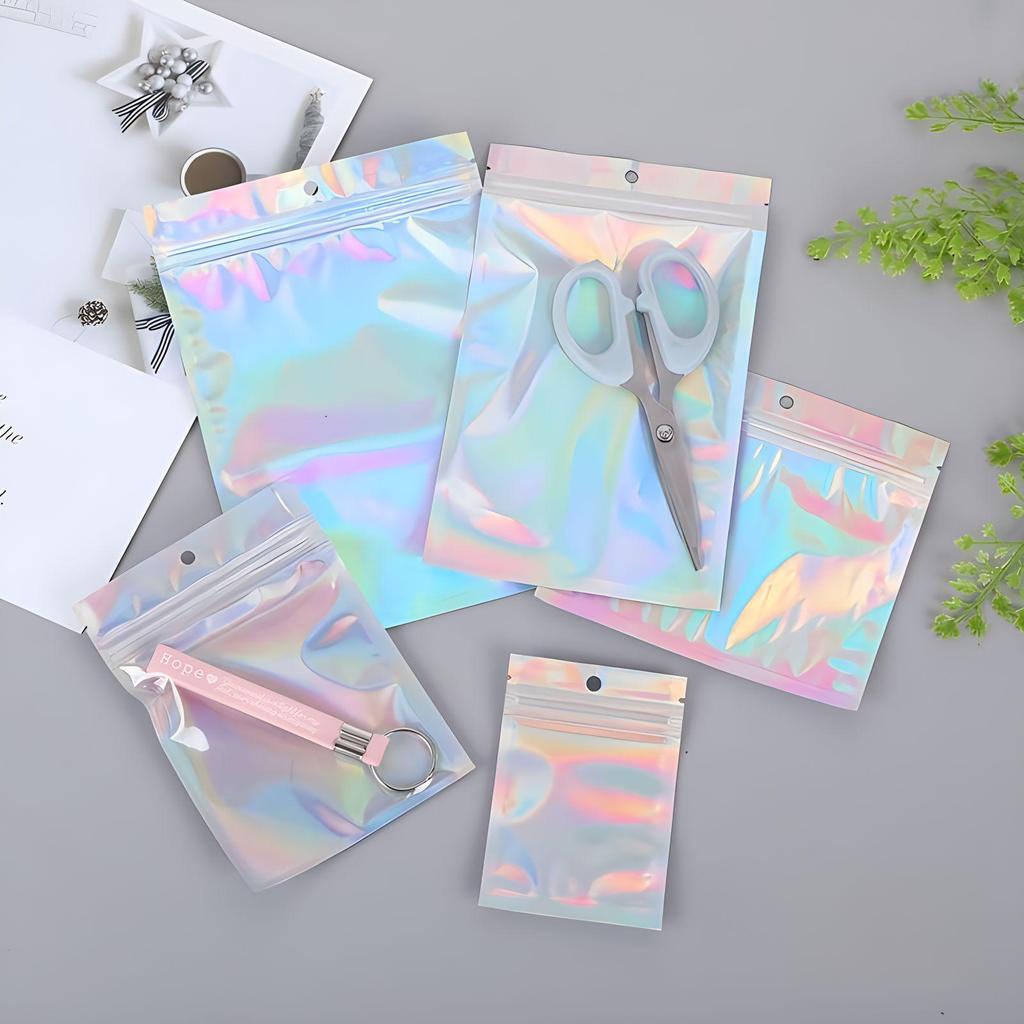 Iridescent Self-Sealing Zipper Bag for Jewelry, Cosmetics, and Electronics