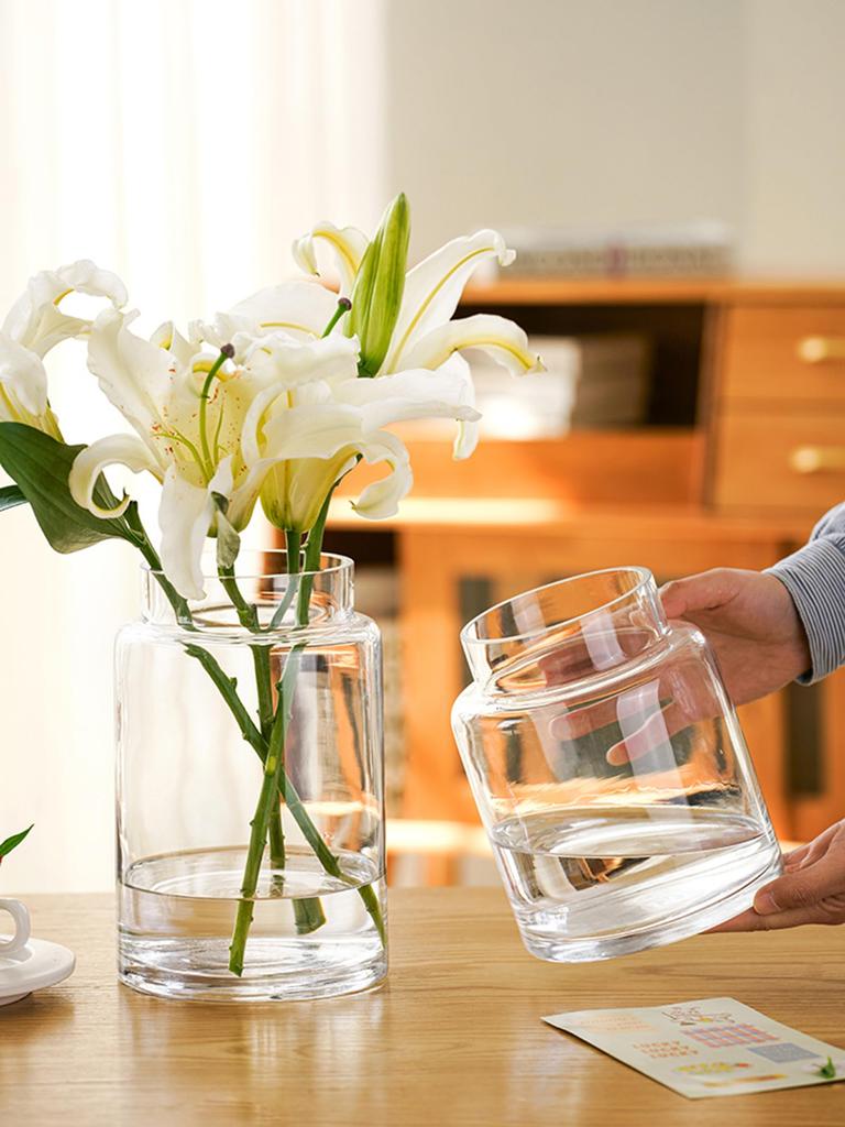 YHOMBES Glass Vase, Large, Stylish Flower Vase, Large, Transparent, Suitable for Hydroponics, Flower Arrangements, Artificial Flowers, Etc., Stylish a