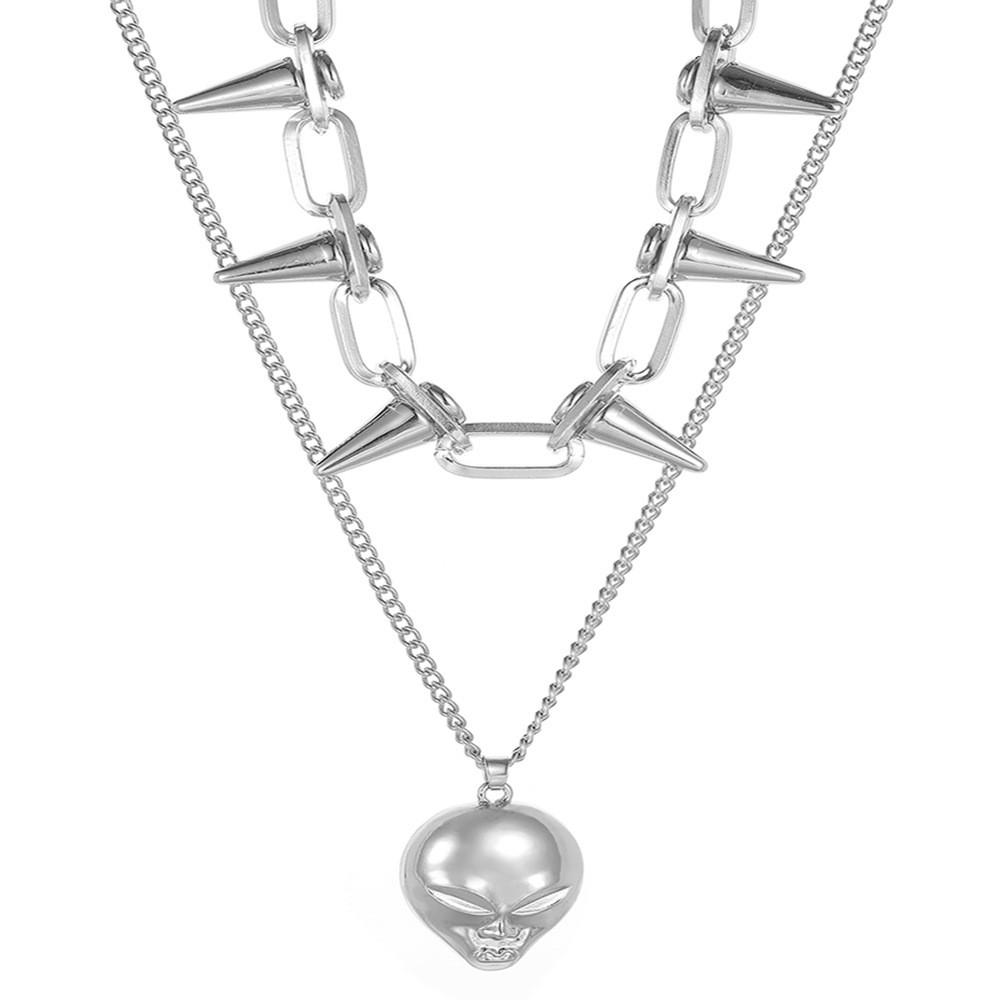 Stylish And Trendy Silver Skull Pendant Multi-layer Necklace For Women Fashion