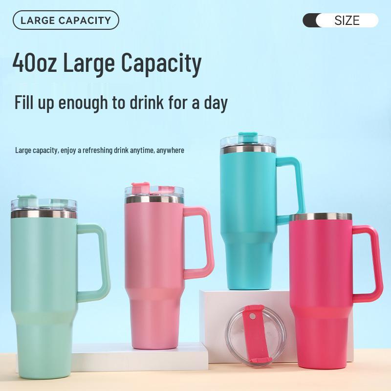 Large Capacity 40oz Insulated Stainless Steel Car Cup with Handle - Portable Outdoor Ice King Cup