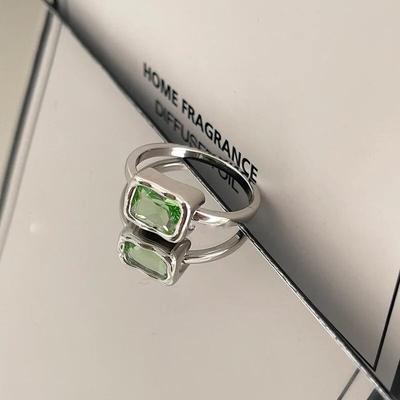 Green Crystal Geometry Ring Square Retro Sweet Jewelry Birthday Gift