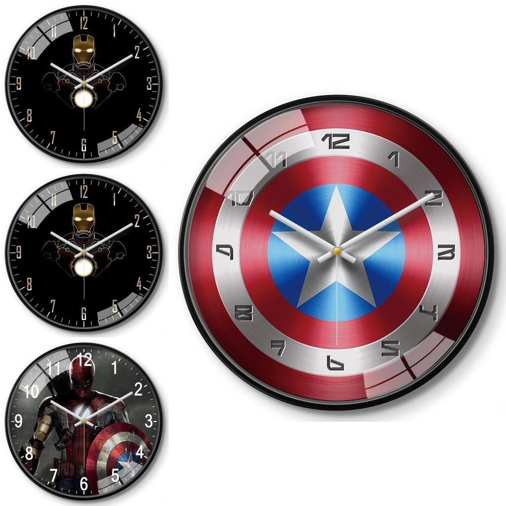 Marvel Captain America Iron Man Spider-Man Muster Wanduhr für Kinderzimmer Dekoration