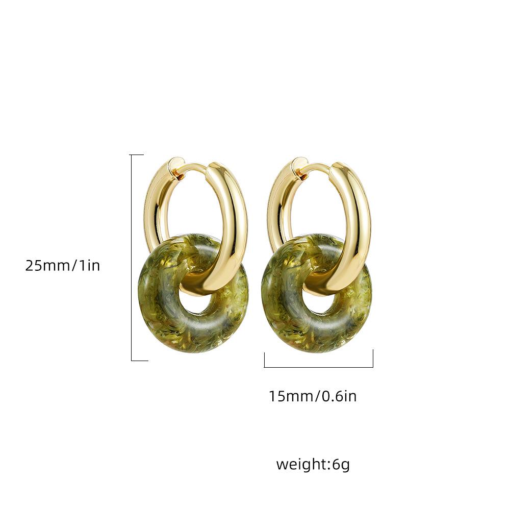 Stainless steel 18K gold colored natural stone earrings, Guofeng new Chinese round earrings, ear buckle ear jewelry