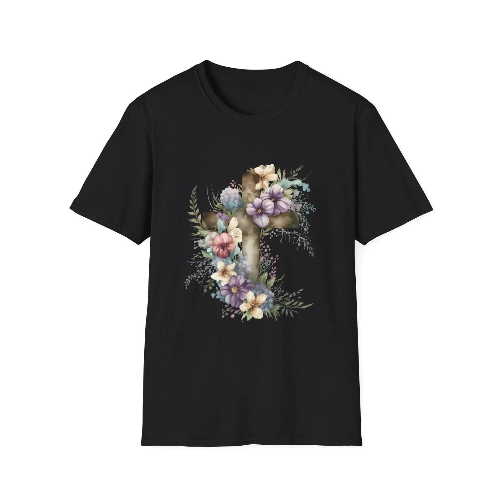 Floral Cross T-Shirt, Inspirational Tee, Christian Gift, Spring Apparel, 4XL