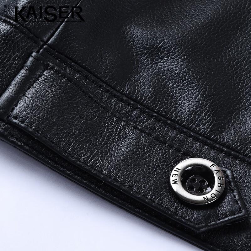 KAISER Men's Lychee Grain Cowhide Lapel Genuine Leather Motorcycle Jacket